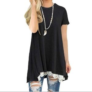 Short Sleeve Tunic Top with Lace Trim Bottom